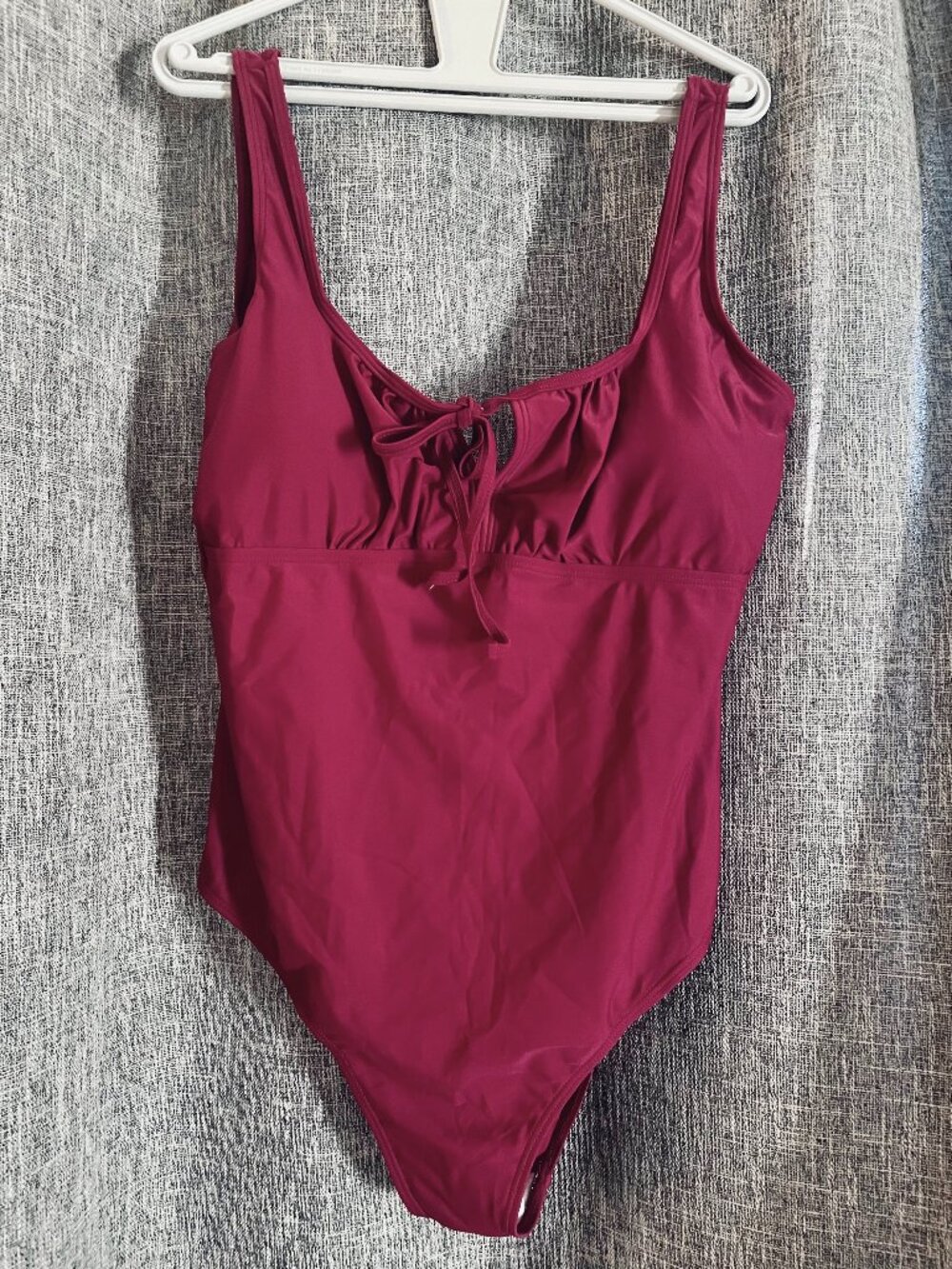 Huichang 1-piece Tummy Control, Wine Colored, Square Neck, Bow Tie Knot L & XXL